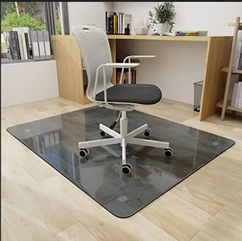 Metera de escritorio de silla de vidrio templado gris de oficina para alfombras y piso de madera dura