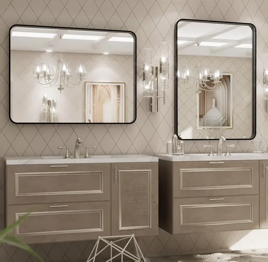 Modern de metal enmarcado rectangular de forma redonda espejo de pared decorativa de baño