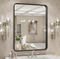 Mirror de baño enmarcado de metal negro de aluminio para colgar la pared