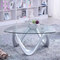 Mesa de vidrio templado redondo transparente de 8 mm 10 mm de color gris transparente con hardware de acero