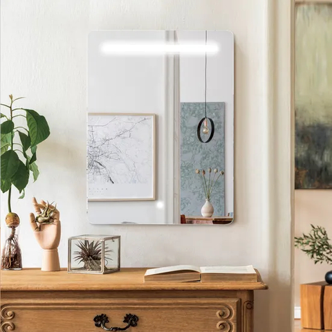 Baño LED de retroiluminación iluminada de ácido helado de diseño grabado espejo plateado