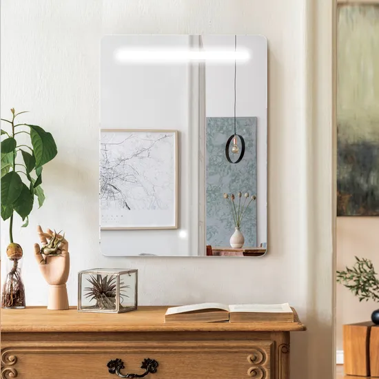 Baño LED de retroiluminación iluminada de ácido helado de diseño grabado espejo plateado