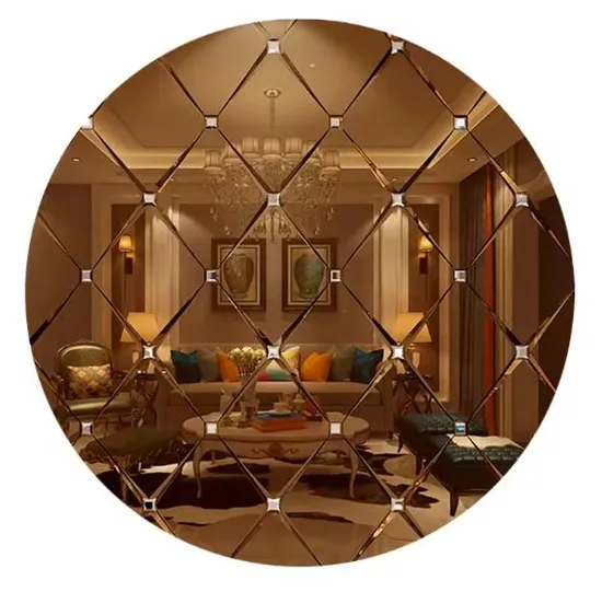 Al por mayor 4 mm-8 mm hexágono dorado espejo biselado biselado mosaico espejo baldosas de pared