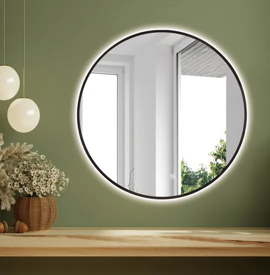 Montaje fácil anti antidiviegos de baño redondo LED Lluminated Mirror